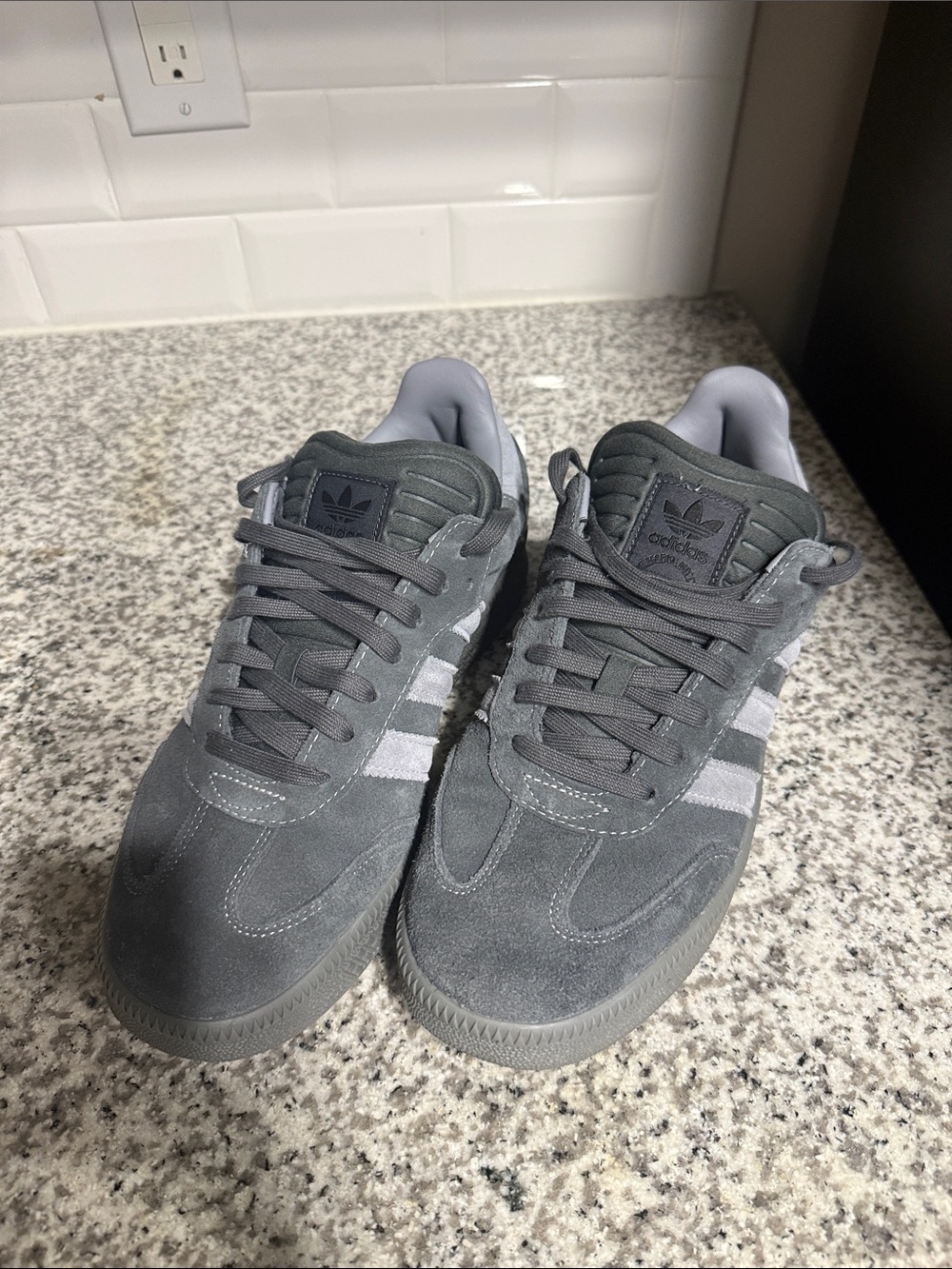 adidas Gray Suede Low-Top Sneakers with Three Stripes